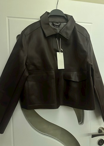 Düğmeli Kahverengi Kadın Deri Ceket - Görsel 3