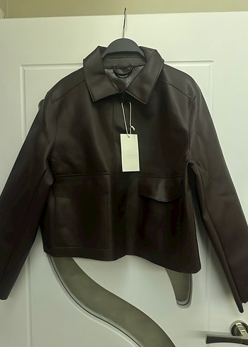 Düğmeli Kahverengi Kadın Deri Ceket - Görsel 4