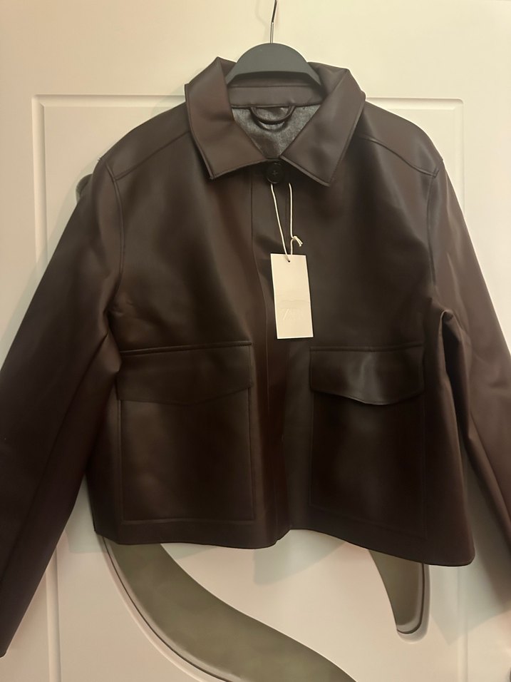 Düğmeli Kahverengi Kadın Deri Ceket - Görsel 2