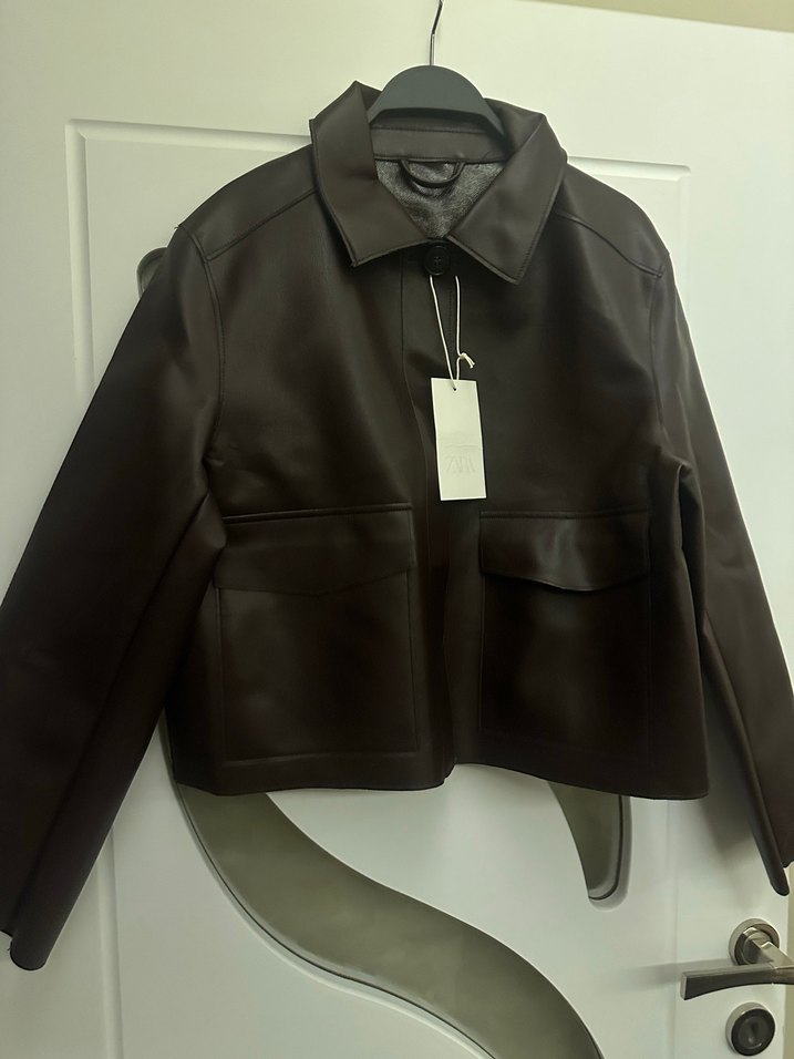 Düğmeli Kahverengi Kadın Deri Ceket - Görsel 3