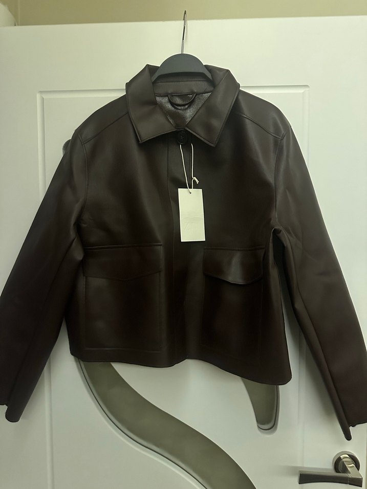 Düğmeli Kahverengi Kadın Deri Ceket - Görsel 4