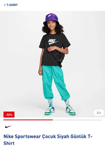 Nike Nike Siyah genç kız Tişört, Rahat Kesim, Kısa Kollu