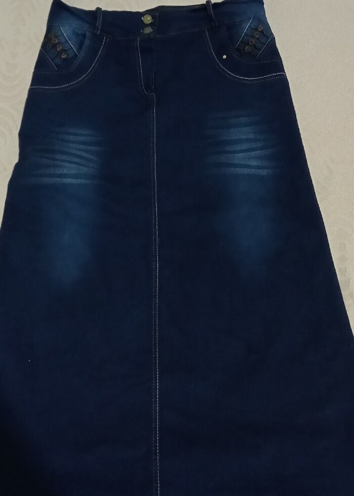 Kadın mavi renk kot etek - Görsel 4