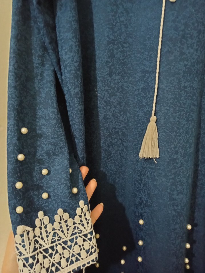 Diger Mavi Nakışlı Uzun Kollu Bohem Tunik - Görsel 2