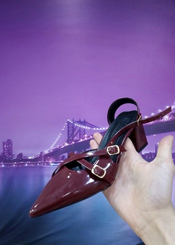 Bordo Rugan Tokalı Stiletto Kadın Ayakkabı