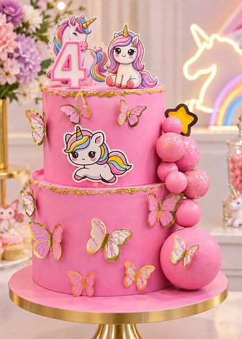 Pembe Unicornlu 4 Yas Dogum Gunu Pastasi