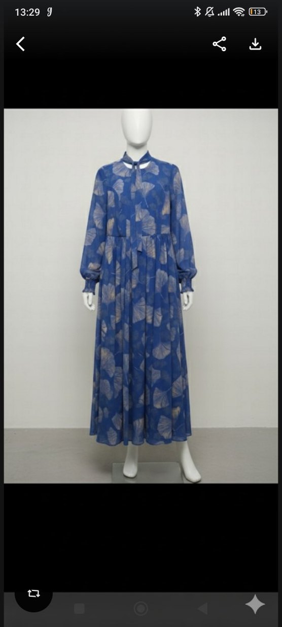 Kadın Mavi Uzun Pilili Bohem Elbise - Görsel 2