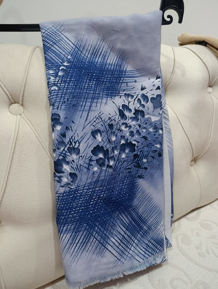 Bohem Stil Gri Mavi Kadın Şal - Görsel 2