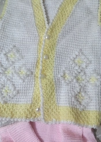 Kız Çocuk Sarı Beyaz Nakışlı Örgü Süveter - Görsel 5