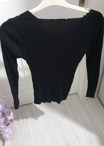 Siyah Fitilli Triko Kadın Kazak - Görsel 3