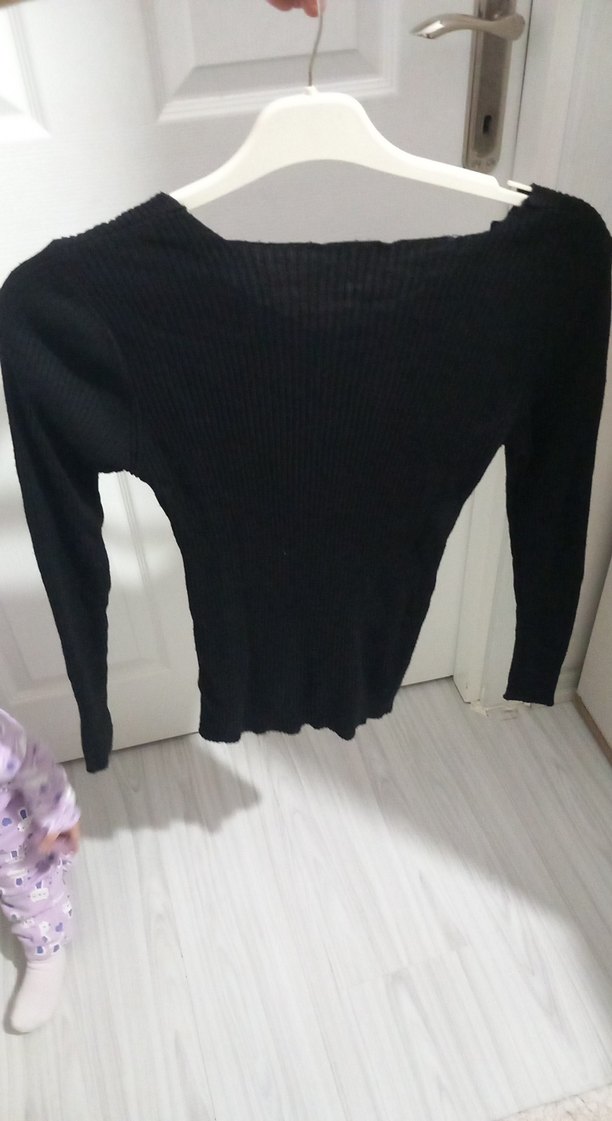 Siyah Fitilli Triko Kadın Kazak - Görsel 3