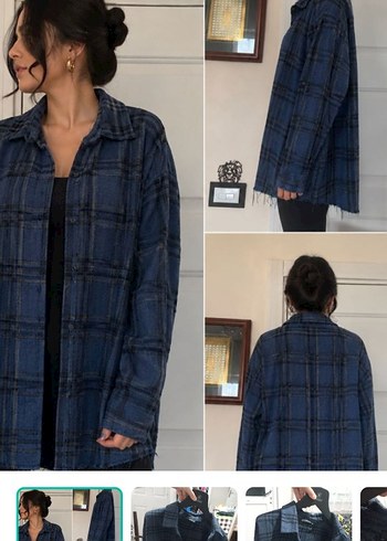 Trendyol & Milla Lacivert Ekose Oversize Gomlek Ceket