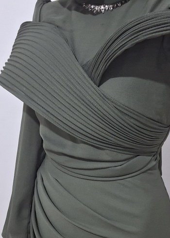 Kadın Haki Uzun Drapeli Elbise - Görsel 5