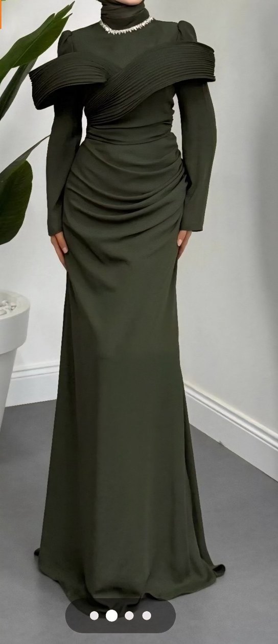 Kadın Haki Uzun Drapeli Elbise - Görsel 2