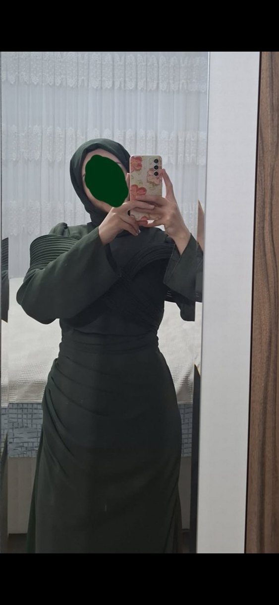 Kadın Haki Uzun Drapeli Elbise - Görsel 3