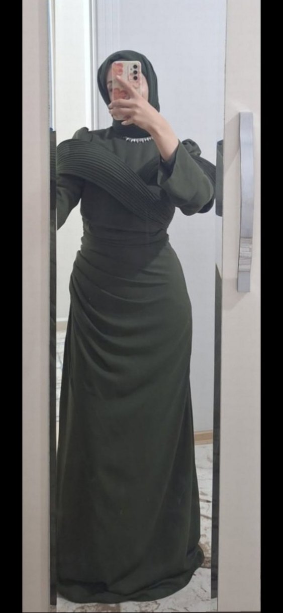 Kadın Haki Uzun Drapeli Elbise - Görsel 4