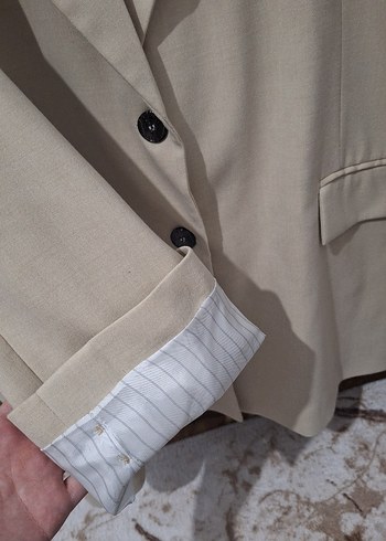 Bej Kadın Keten Blazer Ceket - Görsel 4