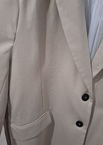 Bej Kadın Keten Blazer Ceket - Görsel 3