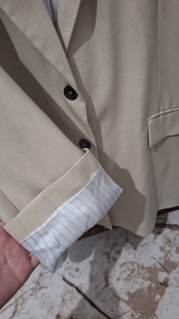 Bej Kadın Keten Blazer Ceket - Görsel 4