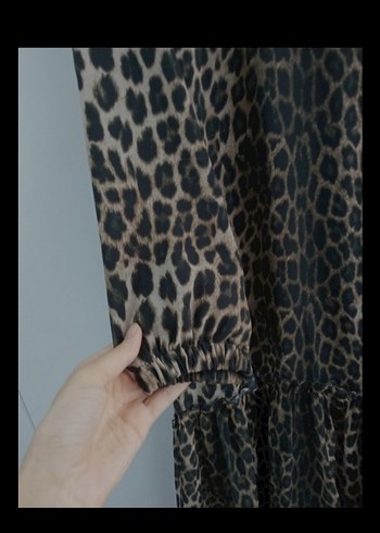 40 Beden Kahverengi Leopar Desenli Uzun Bohem Elbise