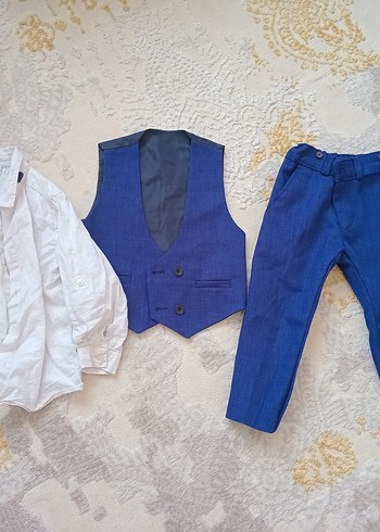 24-36 Ay Beden mavi Renk Erkek Çocuk Lacivert Denim Yelek ve Pantolon Takım