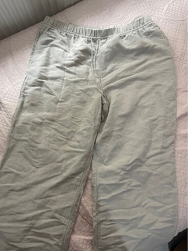H&M HM XL BEDEN BEJ RENGİ İÇ GÖSTERMEYEN KETEN PANTOLON