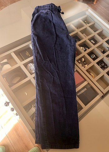 12-13 Yaş Beden Erkek Çocuk Lacivert Loose Fit kadife Pantolon