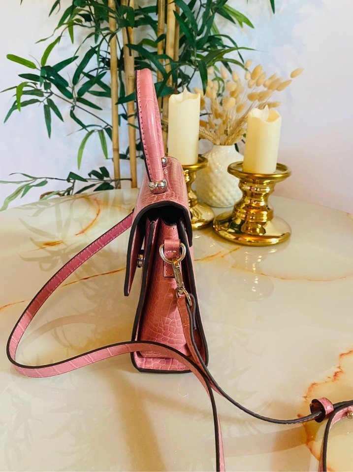 Mango Pembe Deri Yılan Desenli Kadın Çanta - Görsel 2