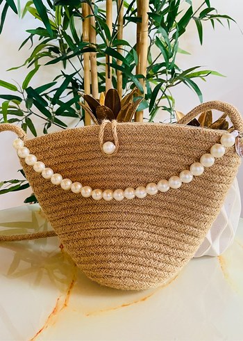 Boncuklu Bej Örgü Bohem Kadın Çanta - Görsel 2