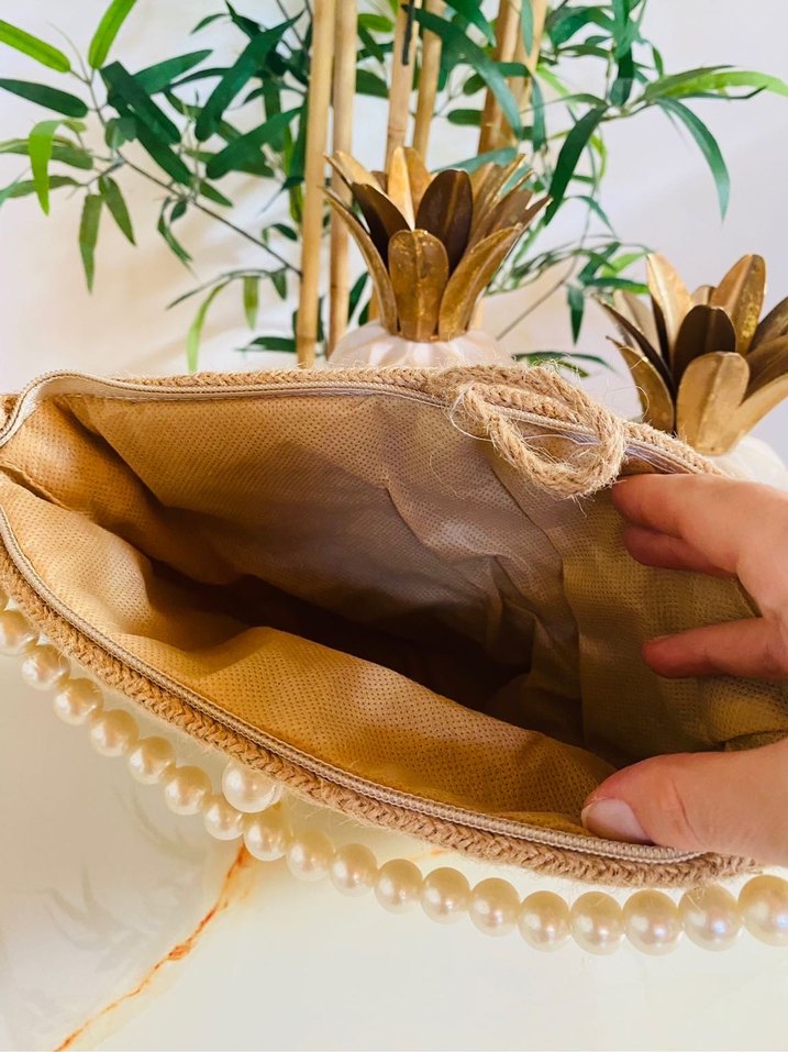 Boncuklu Bej Örgü Bohem Kadın Çanta - Görsel 3