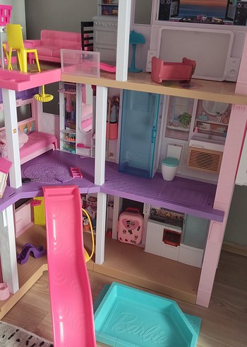 Pembe Barbie Bebek Evi Kaydıraklı Barbie Rüya evi - Görsel 2