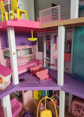 Pembe Barbie Bebek Evi Kaydıraklı Barbie Rüya evi - Görsel 3