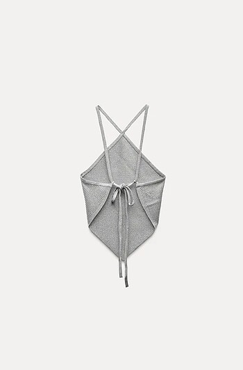 s Beden gri Renk Zara parlak taşlı crop top