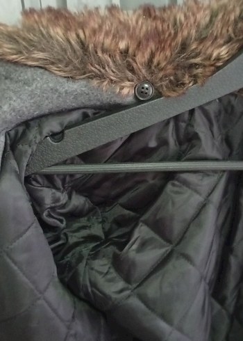 Kürk Detaylı Gri Midi Kaban - Görsel 5