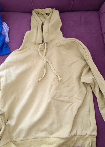 Sarı Kadın Yüksek Yakalı Sweatshirt kapşonlu