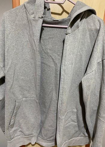 Gri Kapüşonlu Fermuarlı Kadın Sweatshirt - Görsel 4