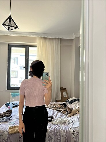 xs Beden pembe Renk Pembe yünlü yüksek yaka bluz