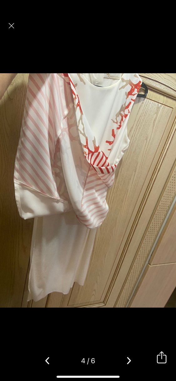 Beyaz Desenli Midi Kolsuz Elbise - Görsel 5