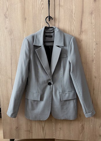 Gri Düğmeli Kadın Blazer Ceket