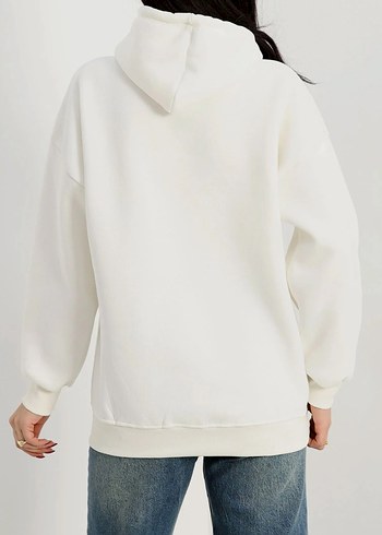 Beyaz Baskılı Kadın Sweatshirt - Görsel 4
