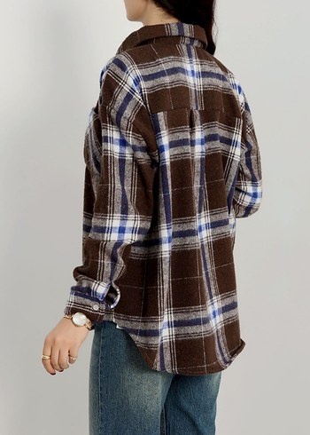 Gevşek Kesim, Uzun Kollu Kareli Denim Gömlek - Görsel 3