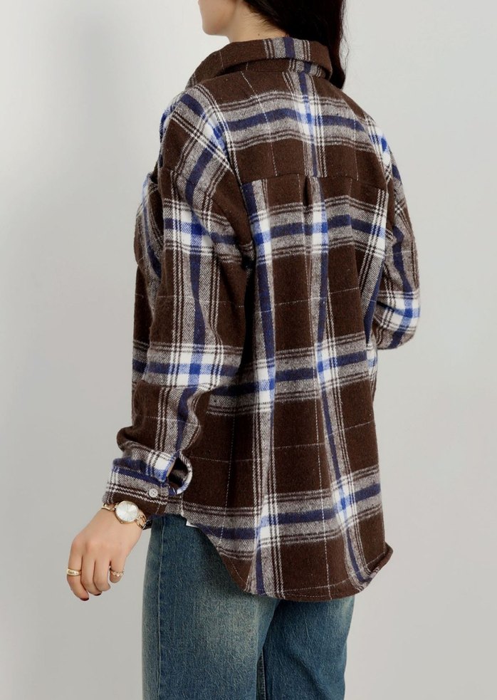 Gevşek Kesim, Uzun Kollu Kareli Denim Gömlek - Görsel 3