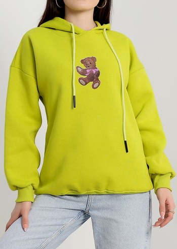 Nakışlı Yeşil Kapüşonlu Oversize Sweatshirt - Görsel 2