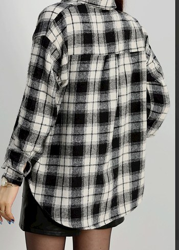 Gri Kareli Düğmeli Kadın Gömlek - Görsel 2