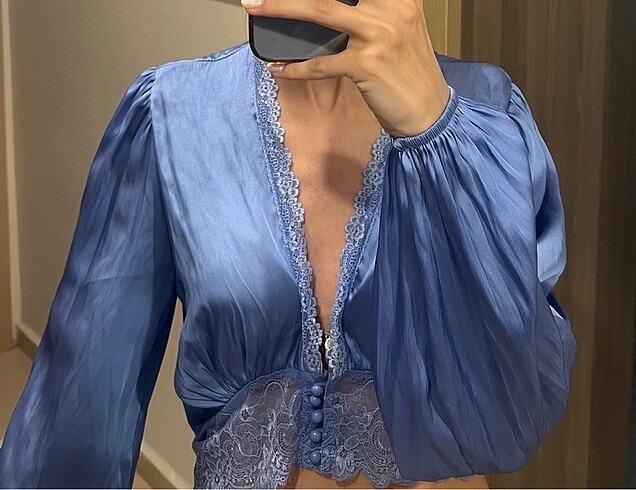 Saten dantelli bluz