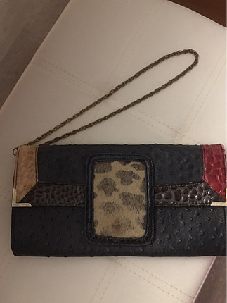 Elle siyah leopar çanta clutch / portföy