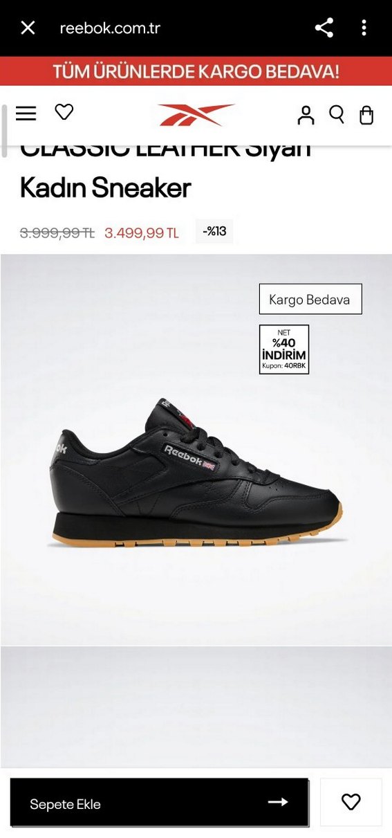 Reebok Siyah Bağcıklı Kadın Spor Ayakkabı - Görsel 4