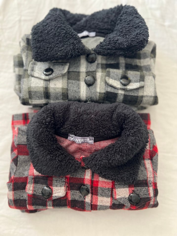 Düğmeli Gri Ekose Erkek Çocuk Yün Kaban - Görsel 3