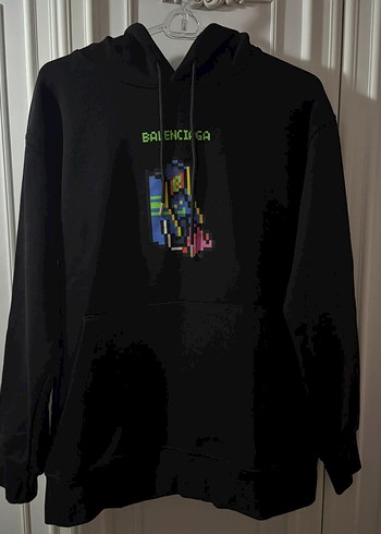 Siyah Baskılı Kapüşonlu Sweatshirt