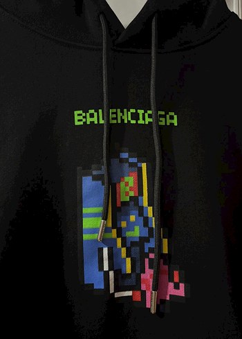 Balenciaga Siyah Baskılı Kapüşonlu Sweatshirt